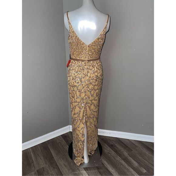 MAC DUGGAL Dress sequin embellished Sz 6 COLUMN GOWN Gold NWT 5481 - Picture 7 of 8